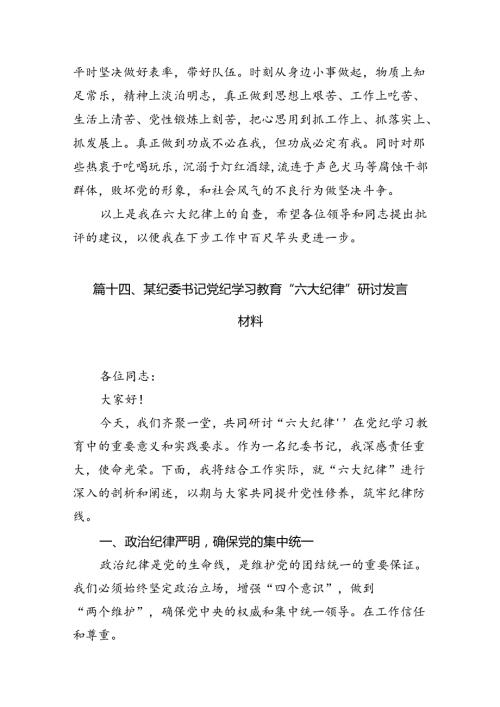 严守党的六大纪律专题研讨发言16篇（精选）.docx