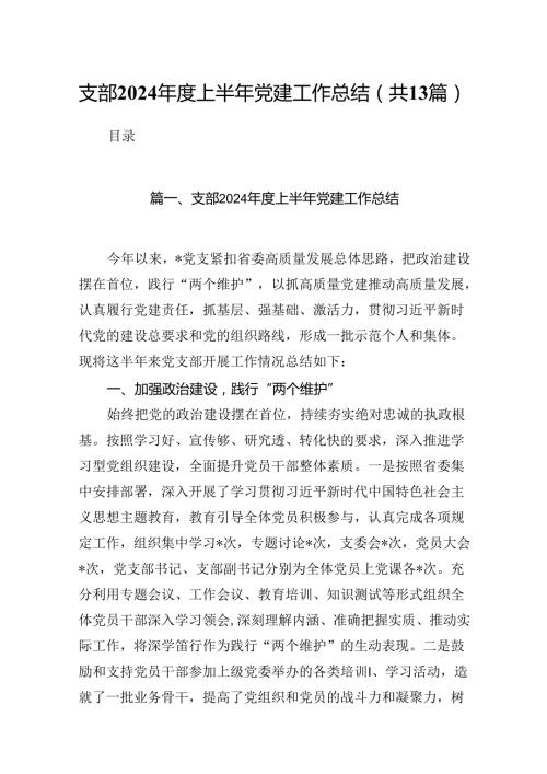 支部2024上半年党建工作总结（共13篇）.docx