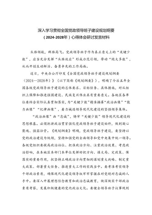 深入学习贯彻全国党政领导班子建设规划纲要（20242028年）心得体会研讨发言材料范文三篇模板.docx