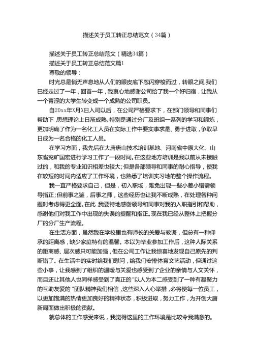 描述关于员工转正总结范文（34篇）.docx