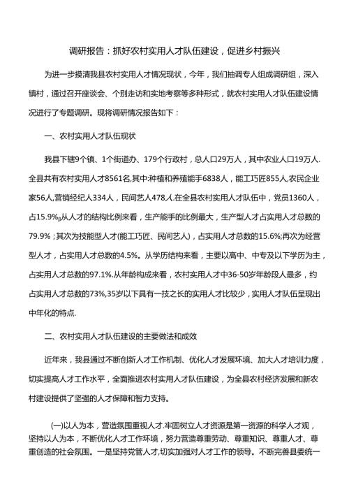 调研报告：抓好农村实用人才队伍建设促进乡村振兴.docx