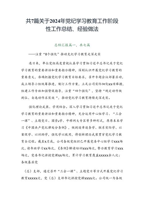 共7篇关于2024年党纪学习教育工作阶段性工作总结、经验做法.docx