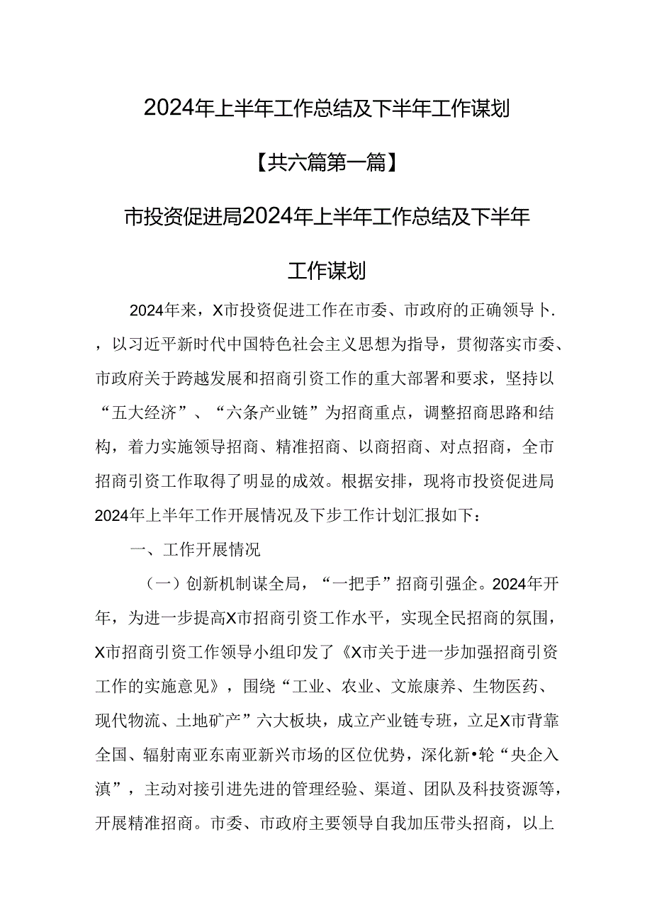 （6篇）2024年上半年工作完成情况及下半年工作谋划.docx_第1页