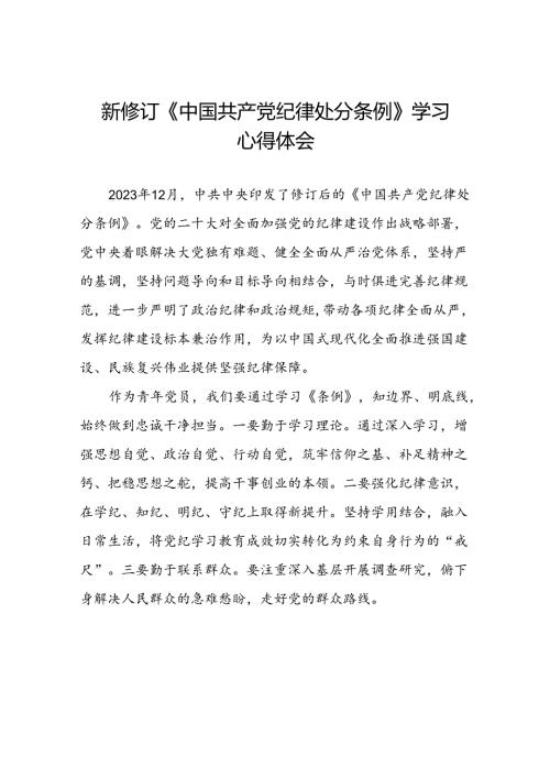 青年党员2024年新修订《中国共产党纪律处分条例》学习心得体会七篇.docx