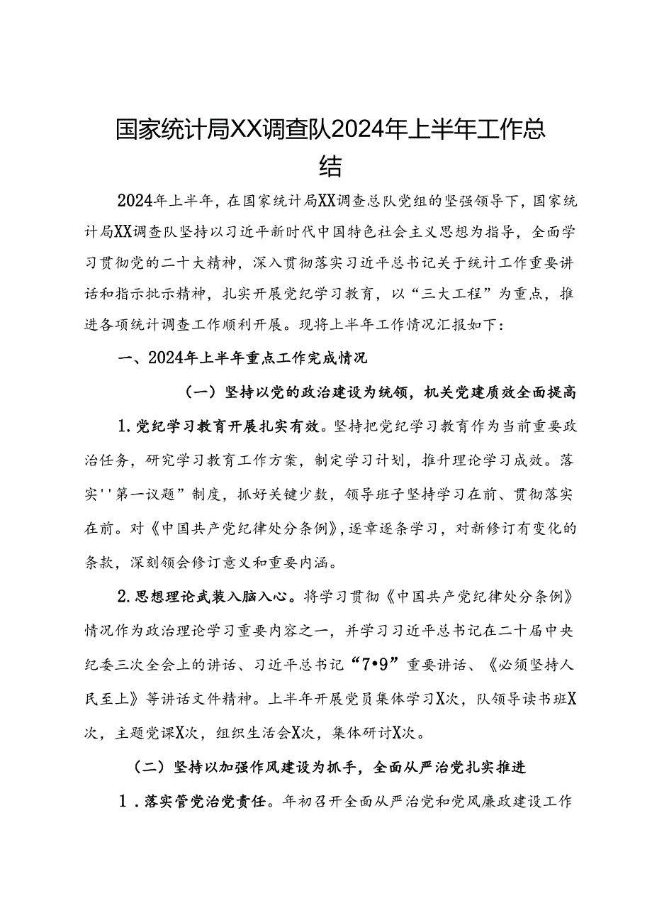 国家统计局XX调查队2024年上半年工作总结.docx_第1页