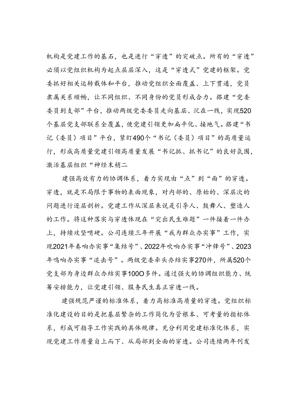 某某公司党委打造大型国有企业党建穿透力系统夯实大抓基层鲜明导向经验交流材料.docx_第2页