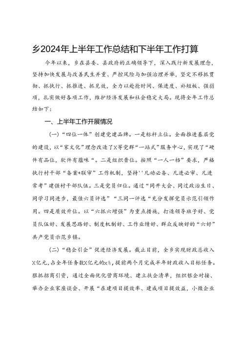 乡2024年上半年工作总结和下半年工作打算 (2).docx