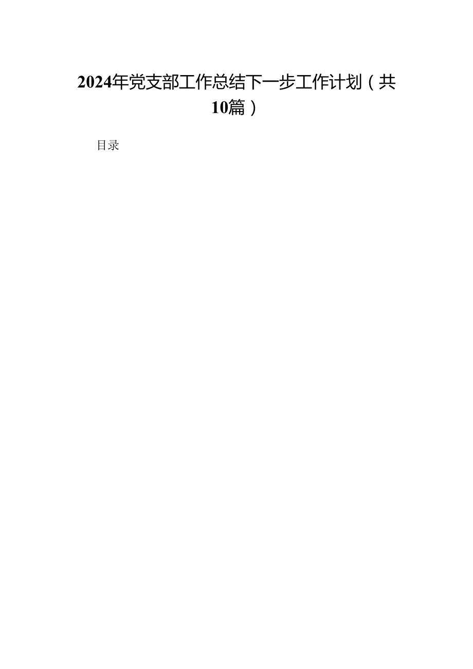 2024年党支部工作总结下一步工作计划（共10篇）.docx_第1页