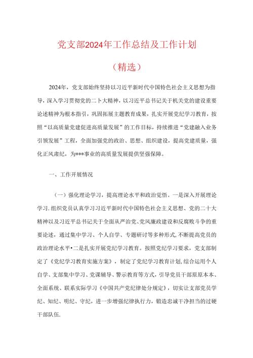 党支部2024年工作总结及工作计划.docx