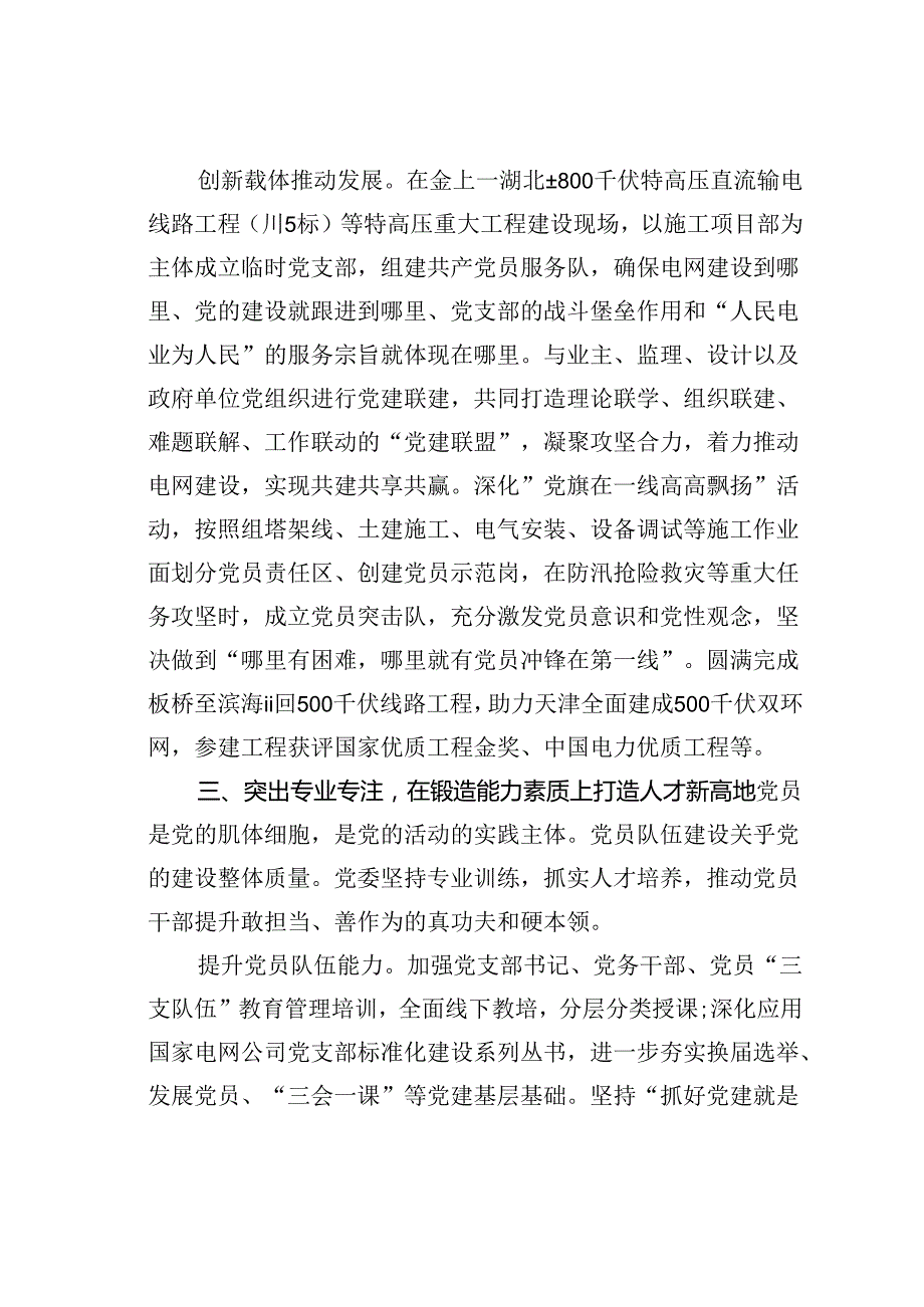 某某公司旗帜领航强根铸魂奋力打造党建新高地经验交流材料.docx_第3页