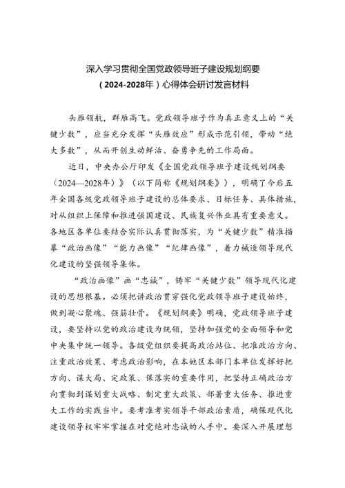 深入学习贯彻全国党政领导班子建设规划纲要（20242028年）心得体会研讨发言材料(精选五篇合集).docx