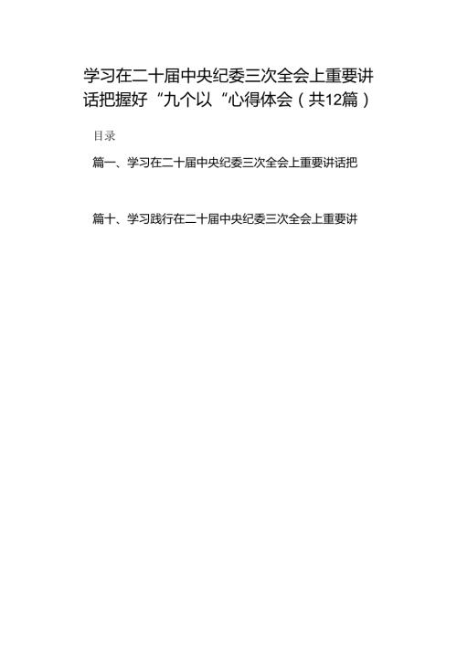 学习在二十中央纪委三次全会上重要讲话把握好“九个以“心得体会12篇（最新版）.docx