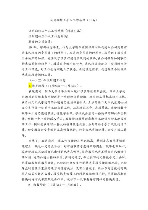 试用期转正个人工作总结（31篇）.docx