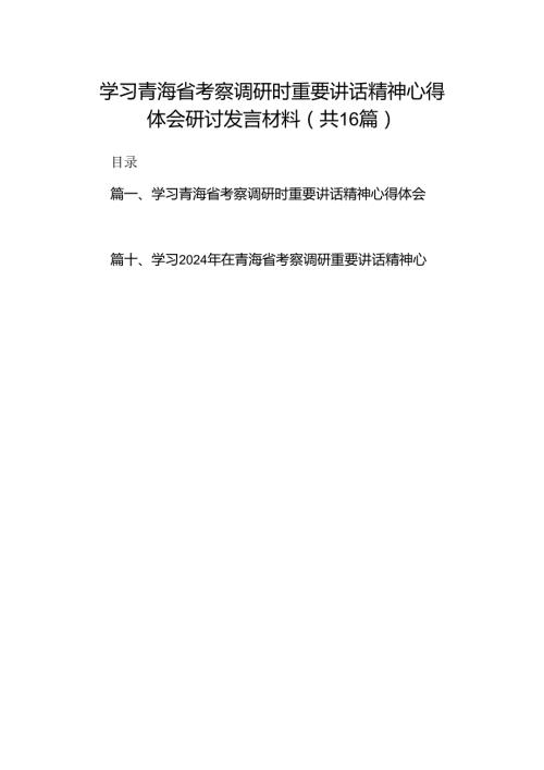 学习青海省考察调研时重要讲话精神心得体会研讨发言材料(16篇集合).docx