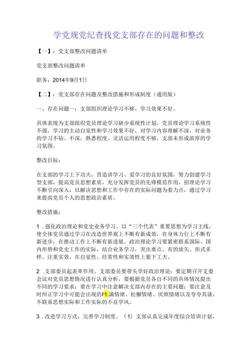 学党规党纪查找党支部存在的问题和整改.docx