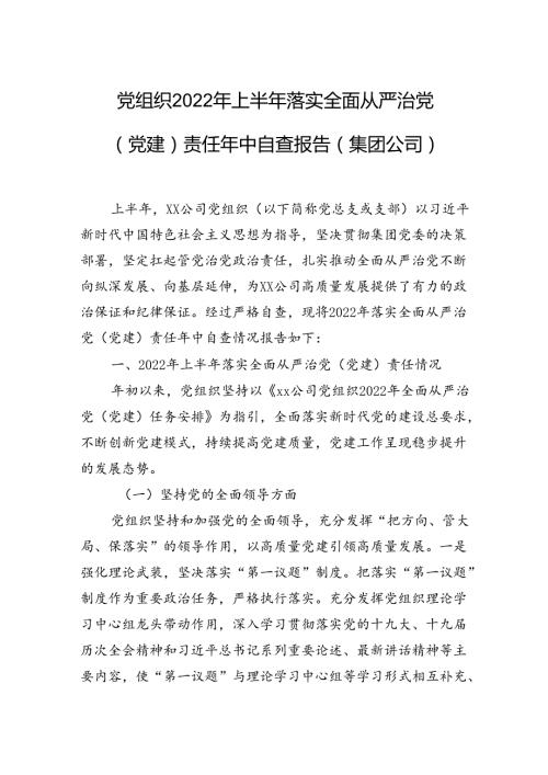 党组织2023年上半年落实全面从严治党（党建）责任年中自查报告（集团公司）.docx