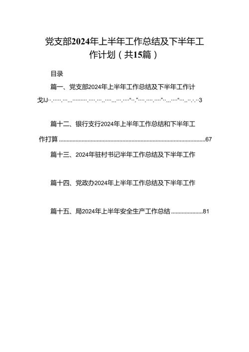 党支部2024年上半年工作总结及下半年工作计划（共15篇）.docx