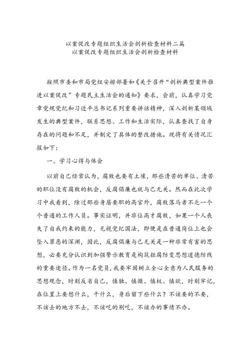 以案促改专题组织生活会剖析检查材料二篇.docx