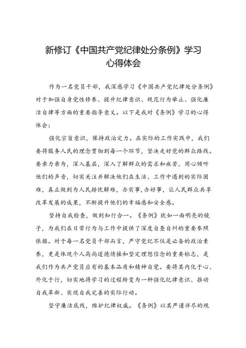关于学习2024版中国共产党纪律处分条例研讨发言材料(五篇).docx