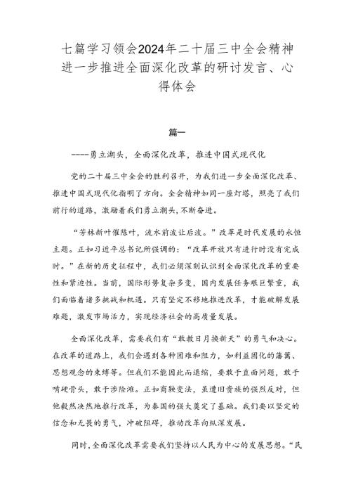 七篇学习领会2024年二十三中全会精神进一步推进全面深化改革的研讨发言、心得体会.docx