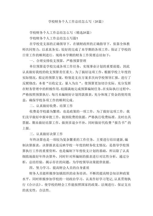 学校财务个人工作总结怎么写（31篇）.docx