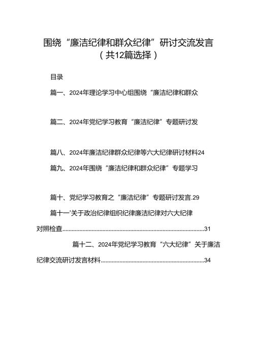 围绕“廉洁纪律和群众纪律”研讨交流发言（共12篇选择）.docx