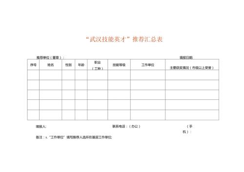 “武汉技能英才”统计表模板.docx