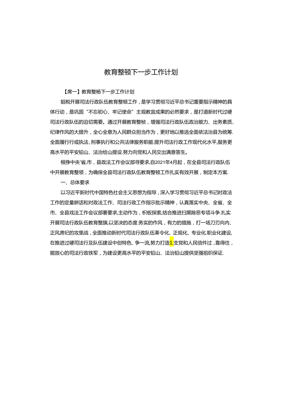 教育整顿下一步工作计划.docx_第1页