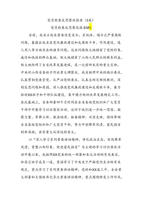 (3篇)党员检查反思整改报告.docx