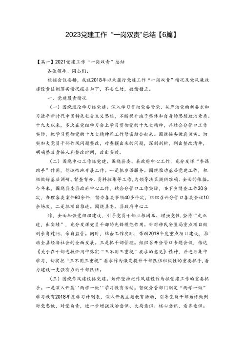 2023党建工作“一岗双责”总结【6篇】.docx