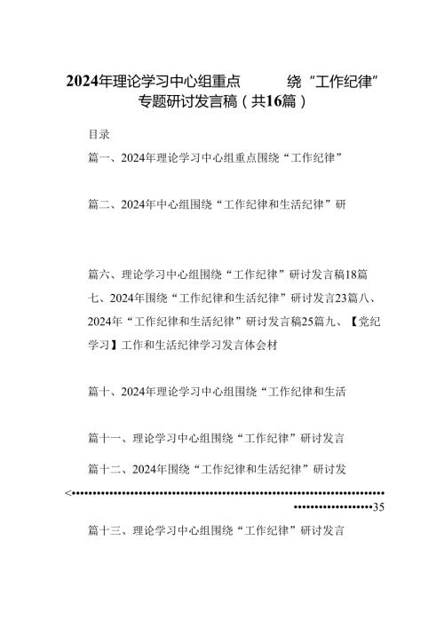 2024年理论学习中心组重点围绕“工作纪律”专题研讨发言稿（共16篇）.docx
