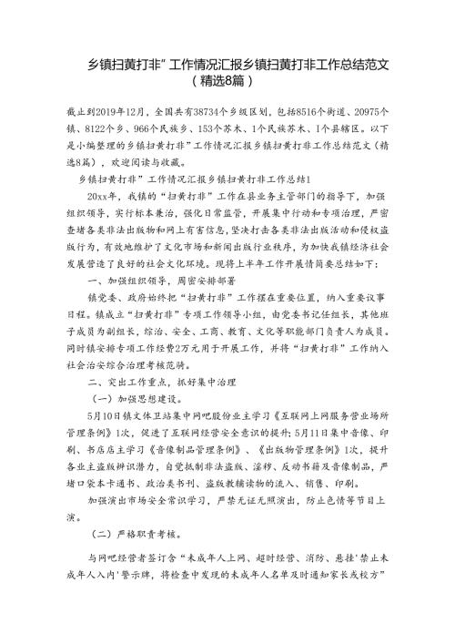 乡镇扫黄打非”工作情况汇报乡镇扫黄打非工作总结范文(精选8篇).docx
