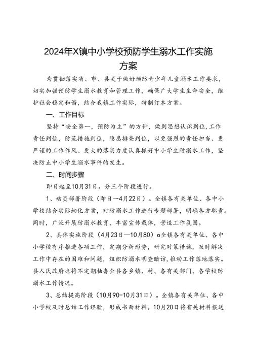 2024年X镇中小学校预防学生溺水工作实施方案(1).docx