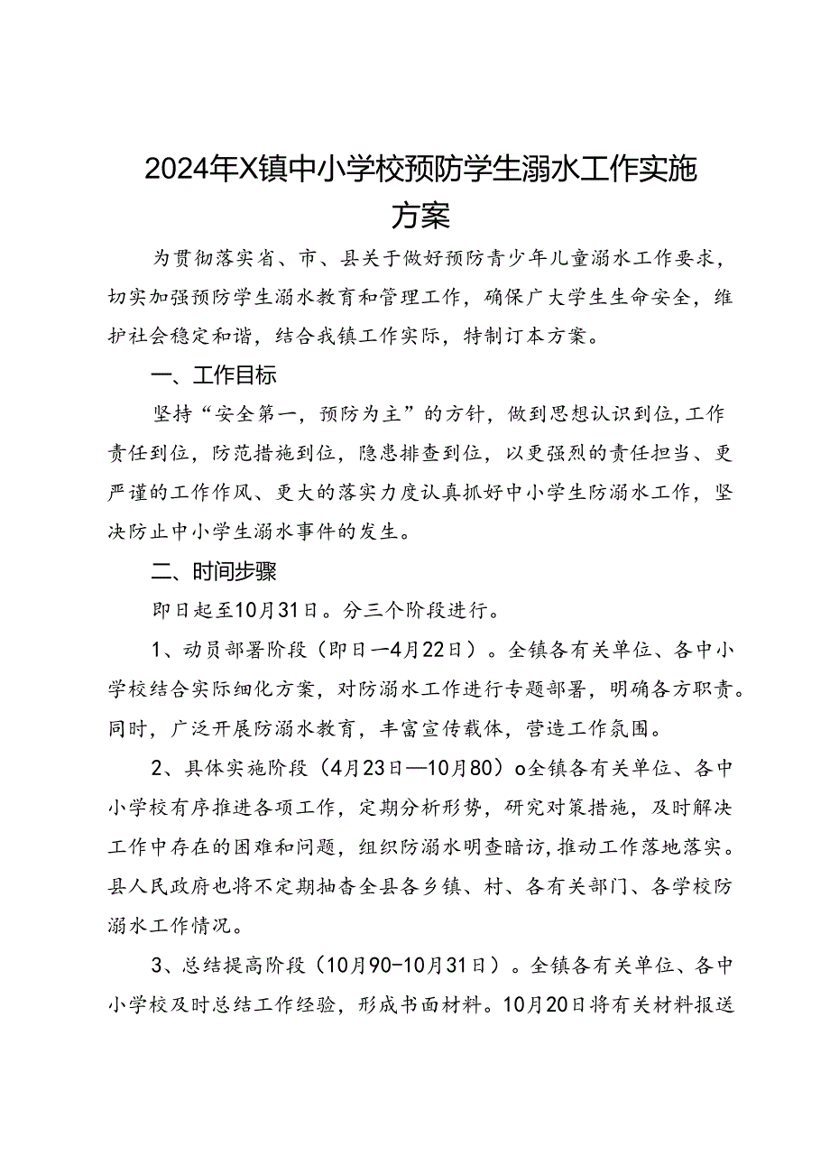 2024年X镇中小学校预防学生溺水工作实施方案(1).docx_第1页