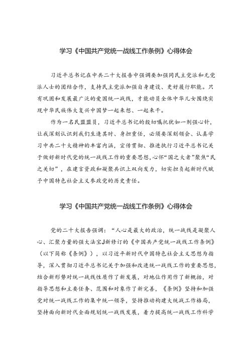 (六篇)学习《中国共产党统一战线工作条例》心得体会（精选）.docx