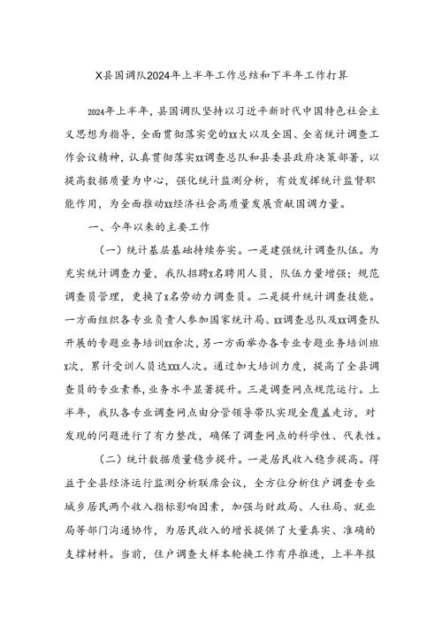 X县国调队2024年上半年工作总结和下半年工作打算.docx