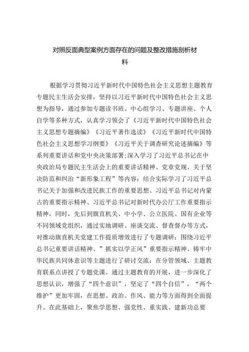 (11篇)对照反面典型案例方面存在的问题及整改措施剖析材料（精选）.docx