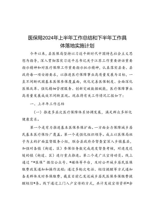 医保局2024年上半年工作总结和下半年工作计划(1).docx
