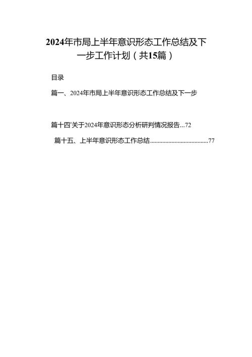 2024年市局上半年意识形态工作总结及下一步工作计划（共15篇）.docx