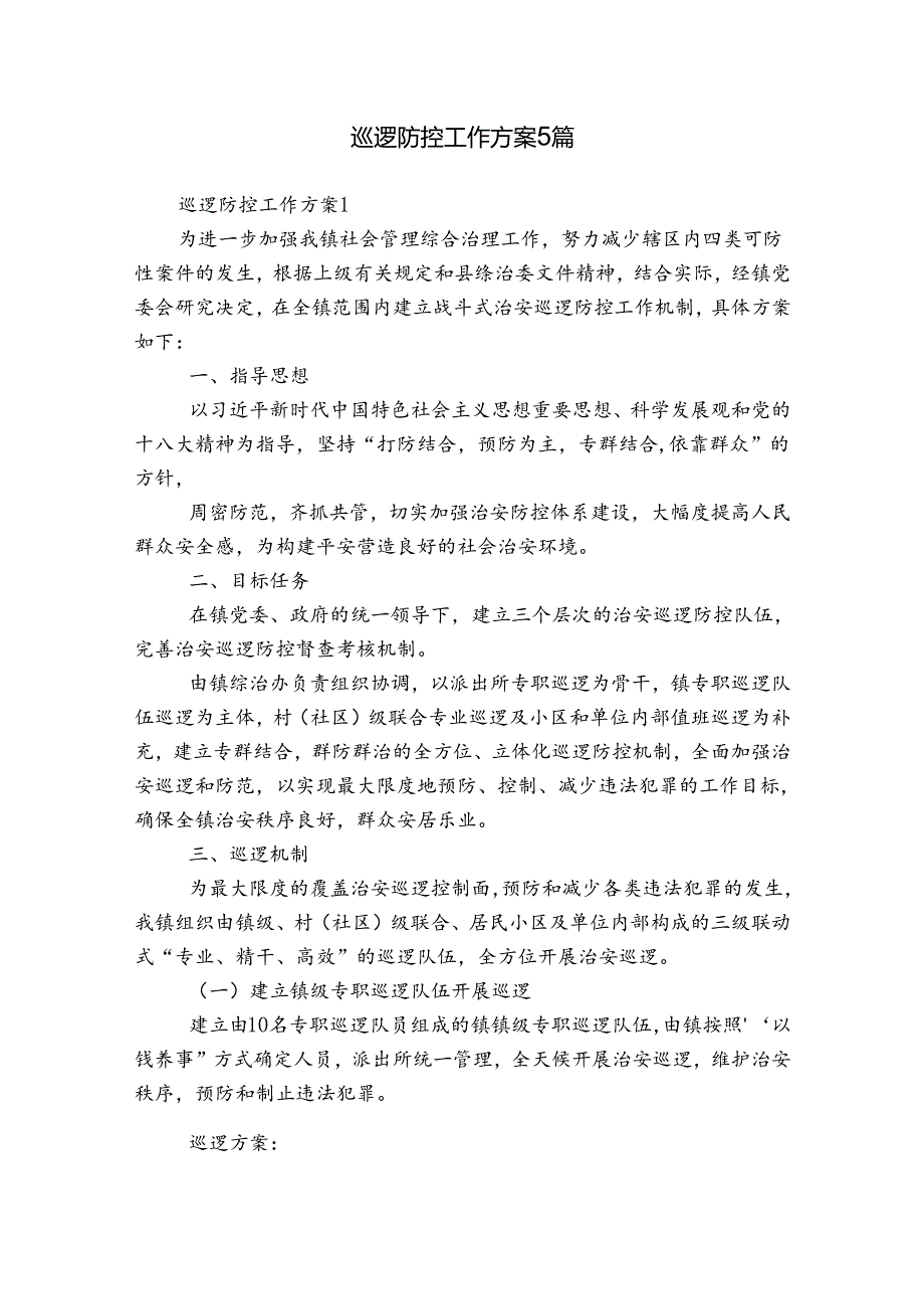 巡逻防控工作方案5篇.docx_第1页