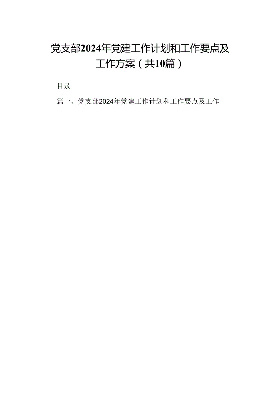 党支部2024年党建工作计划和工作要点及工作方案（合计10份）.docx_第1页