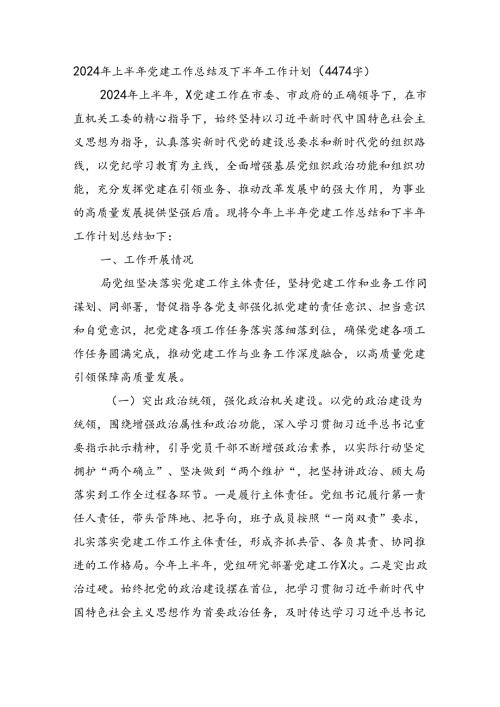 2024年上半年党建工作总结及下半年工作计划（4474字）.docx