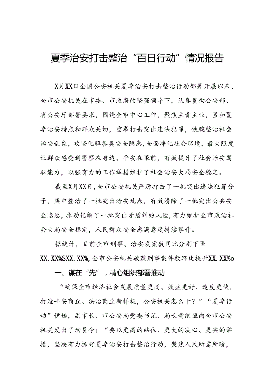 2024年公安机关夏季治安打击整治行动情况报告13篇.docx_第1页