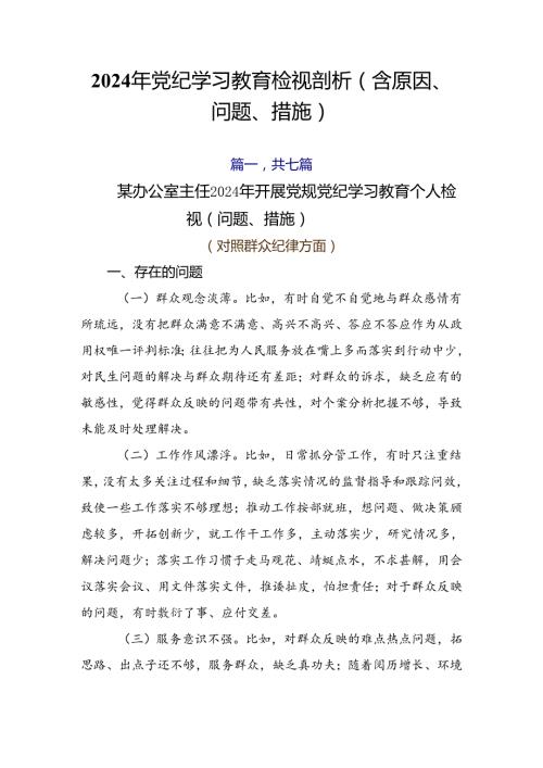 2024年党纪学习教育检视剖析（含原因、问题、措施）.docx