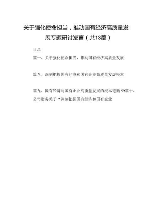 关于强化使命担当推动国有经济高质量发展专题研讨发言13篇（最新版）.docx