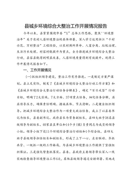 县城乡环境综合大整治工作开展情况报告.docx
