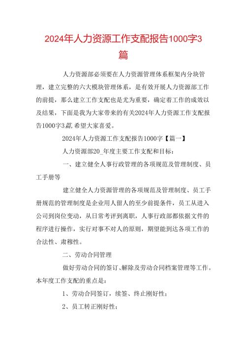 2024年人力资源工作计划报告1000字3篇.docx