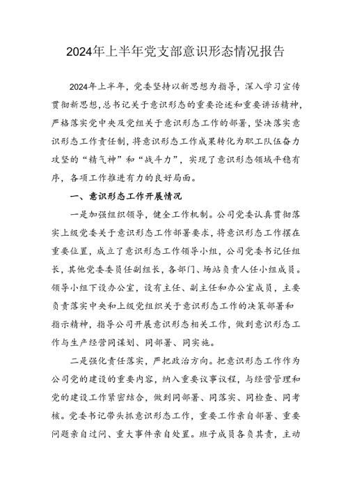 开展2024年上半年党支部意识形态情况工作汇报(1)(1).docx