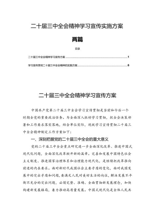 二十三中全会精神学习宣传实施方案两篇.docx
