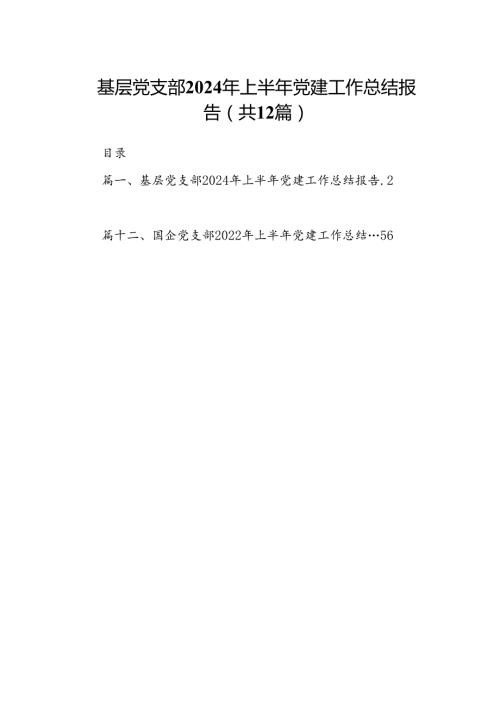 基层党支部2024年上半年党建工作总结报告（共12篇）.docx